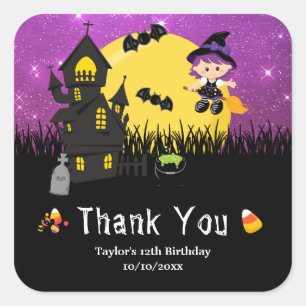 Halloween Geburtstagsfeier Hexe Lila Quadratischer Aufkleber
