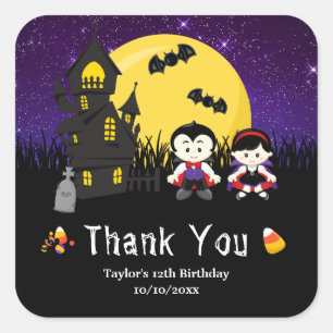 Halloween Geburtstagsfeier Vampire Lila Quadratischer Aufkleber