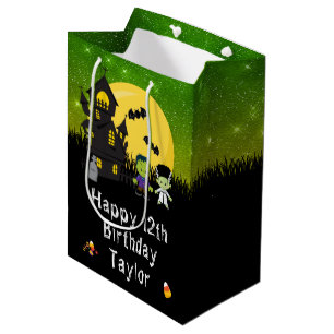 Halloween Geburtstagsmonster Grün Mittlere Geschenktüte