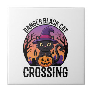Halloween Gefahr Schwarze Katze Überquerung Fliese