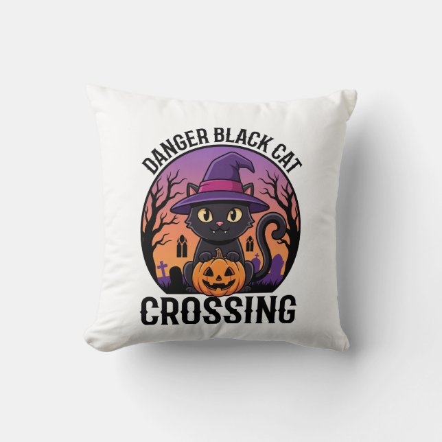 Halloween Gefahr Schwarze Katze Überquerung Kissen (Vorderseite)