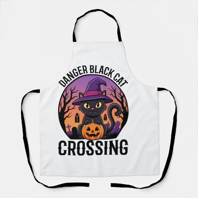 Halloween Gefahr Schwarze Katze Überquerung Schürze (Vorderseite)