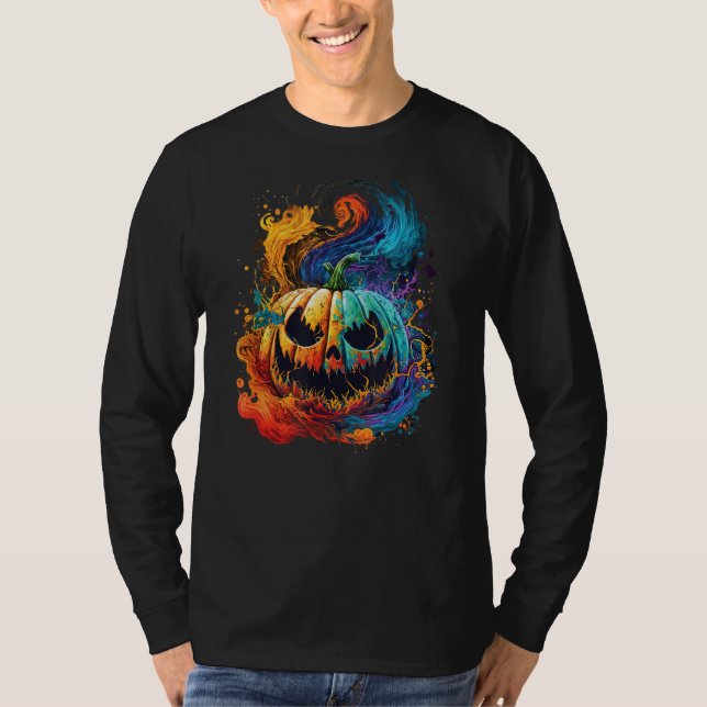 Halloween Gefärbte Krawatte Pumpkin Kürbislaterne  T-Shirt (Vorderseite)