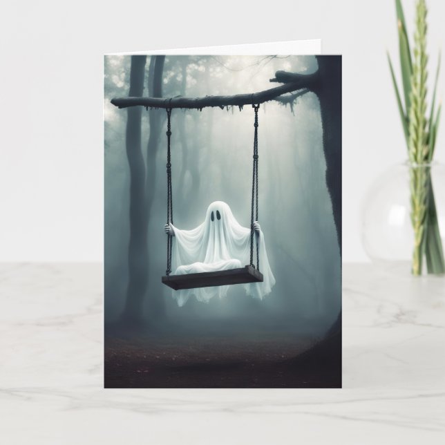 Halloween-Geist auf dem Swing Feiertagskarte (Vorderseite)