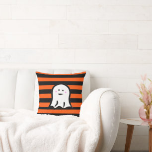 Halloween-Geist auf schwarzen und orangen Streifen Kissen