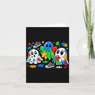 Halloween-Geist Buntes Puzzle-Band Autismus-Bewuss Karte