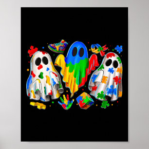 Halloween-Geist Buntes Puzzle-Band Autismus-Bewuss Poster