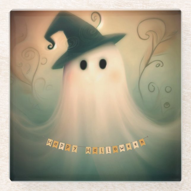 Halloween/Geist/Fall/Weiße Ornamente Glasuntersetzer (Vorderseite)