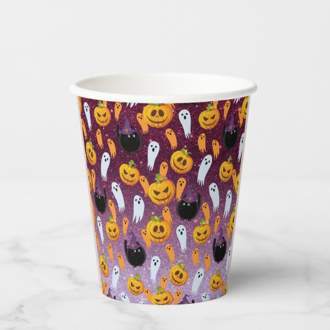Halloween-Geist Glitter-Muster Pappbecher (Vorderseite)