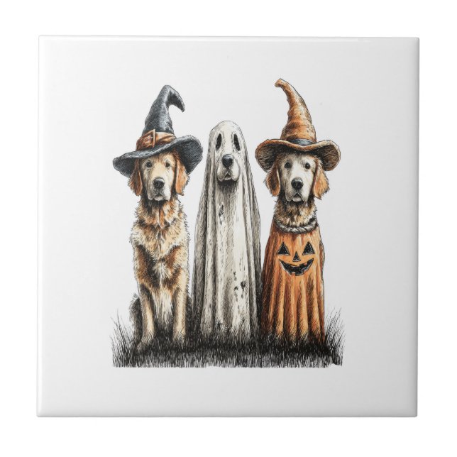 Halloween-Geist Golden Retriever Hund Fliese (Vorderseite)