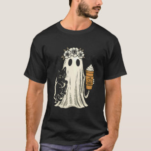 Halloween-Geist hält schwarze Katze mit Eiscreme T-Shirt