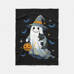 Halloween-Geist-Hexe, die eine schwarze Katze hält Fleecedecke