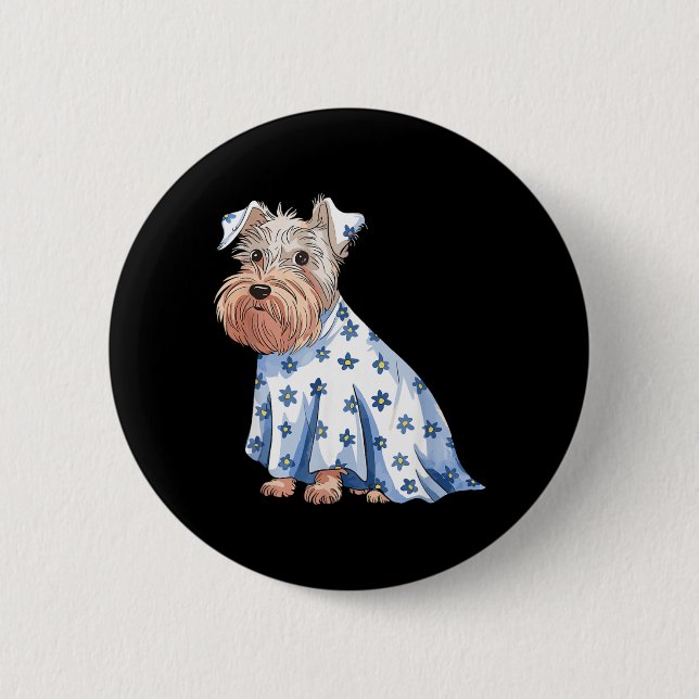 Halloween-Geist-Hund mit Blumen Lustiger Halloween Button (Vorderseite)