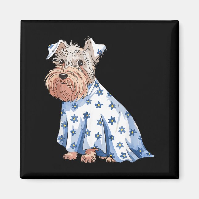 Halloween-Geist-Hund mit Blumen Lustiger Halloween Magnet (Vorne)