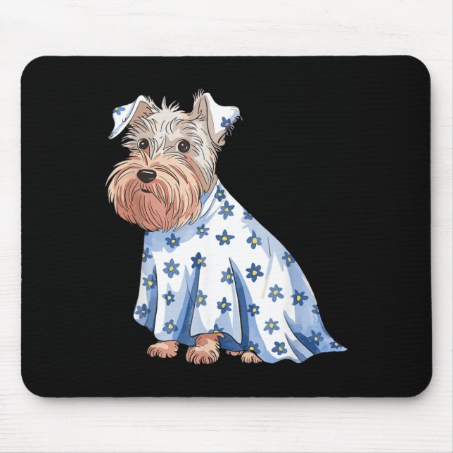 Halloween-Geist-Hund mit Blumen Lustiger Halloween Mousepad (Vorne)