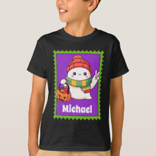 Halloween-Geist individuelles Kind Name Postwertze T-Shirt