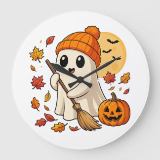 Halloween-Geist Kaffee Kürbis Grusel Saison Frauen Große Wanduhr