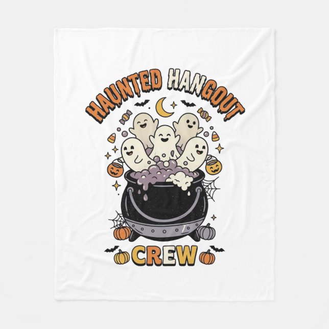 Halloween-Geist-Kürbis-Crew Fleecedecke (Vorderseite)