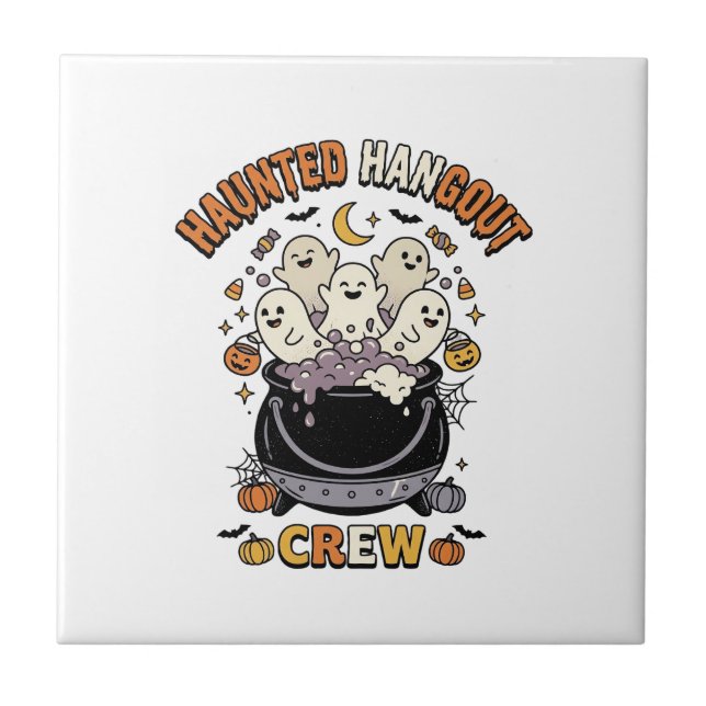 Halloween-Geist-Kürbis-Crew Fliese (Vorderseite)