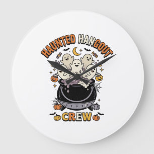 Halloween-Geist-Kürbis-Crew Große Wanduhr