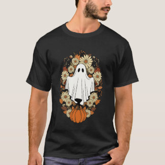 Halloween-Geist-Kürbis-Herbst-Blumen-Vintage-Desig T-Shirt