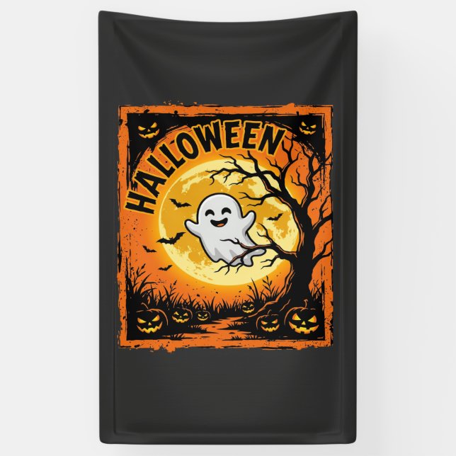 Halloween-Geist-Kürbis-verlassener Baum Banner (Vertikal)