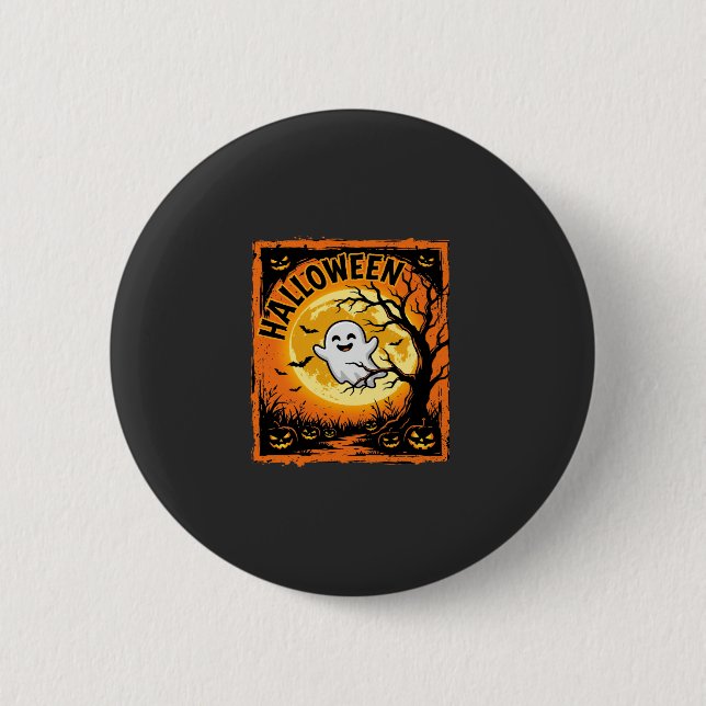 Halloween-Geist-Kürbis-verlassener-Baum Button (Vorderseite)