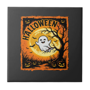 Halloween-Geist-Kürbis-verlassener Baum Fliese