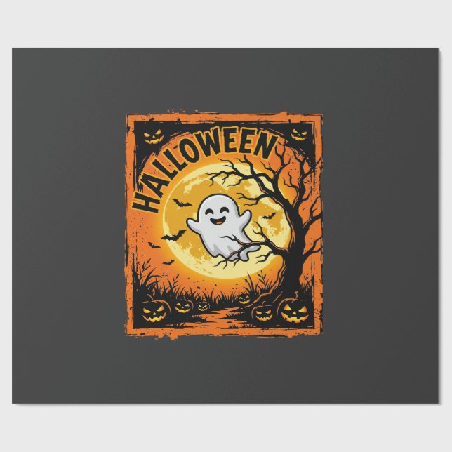 Halloween-Geist-Kürbis-verlassener Baum Geschenkpapier (Flach)