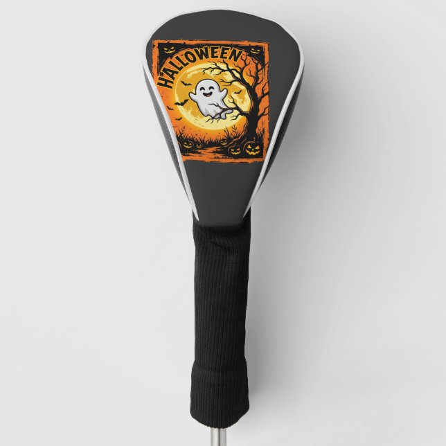 Halloween-Geist-Kürbis-Verlassener-Baum Golf Headcover (Vorderseite)