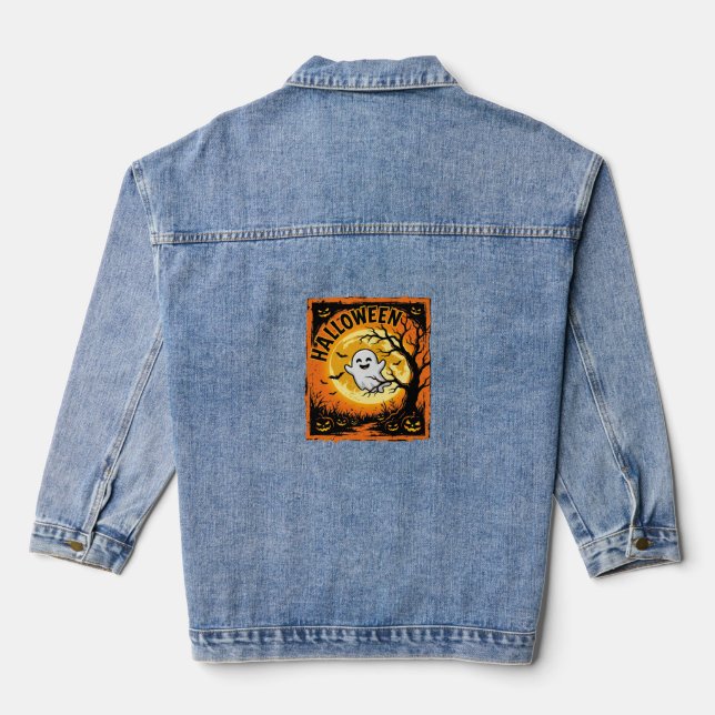 Halloween-Geist-Kürbis-verlassener Baum Jeansjacke (Rückseite)