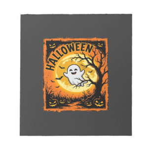 Halloween-Geist-Kürbis verlassener Baum Notizblock
