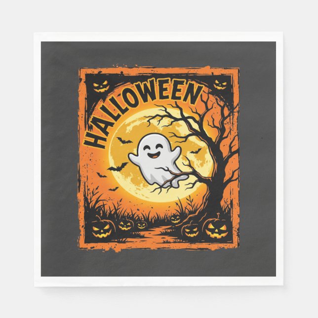Halloween-Geist-Kürbis-Verlassener-Baum Serviette (Vorderseite)