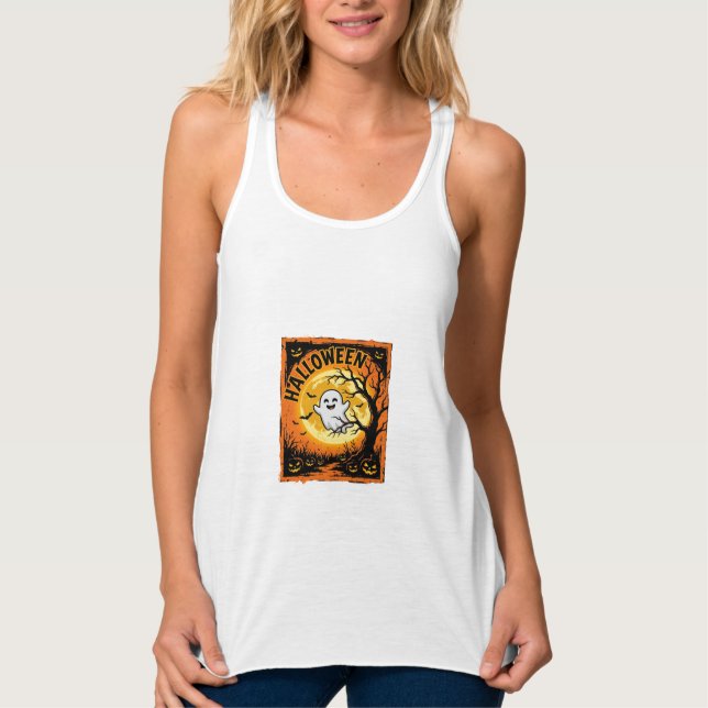 Halloween-Geist-Kürbis-verlassener Baum Tank Top (Vorderseite)