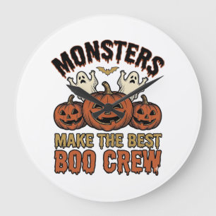 Halloween-Geist-Kürbis-vintage-Gravur-lustiges Te Große Wanduhr