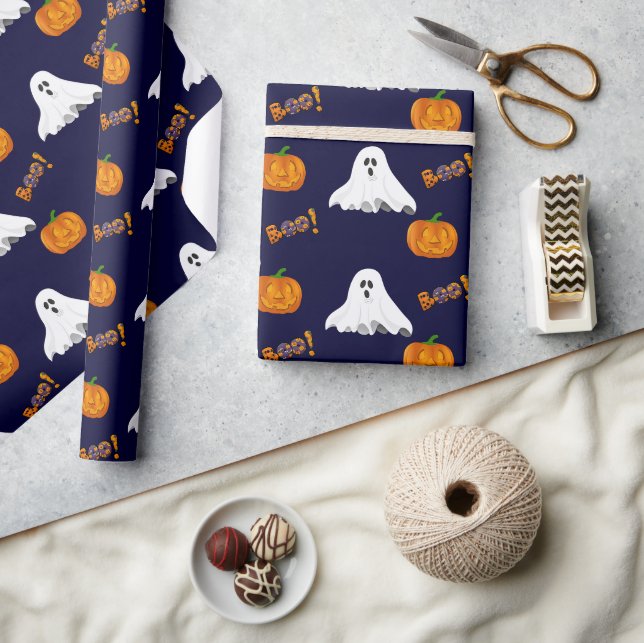 Halloween-Geist-Kürbislaterne-Muster Geschenkpapier (Kunsthandwerk)