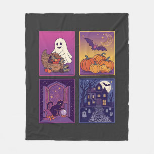 Halloween-Geist-Kürbisse Schwarze Katze Spukhaus B Fleecedecke