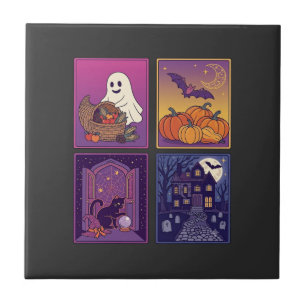 Halloween-Geist-Kürbisse Schwarze Katze Spukhaus B Fliese