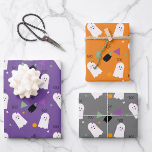 Halloween-Geist Lila Orange Schwarz Konfetti Geschenkpapier Set