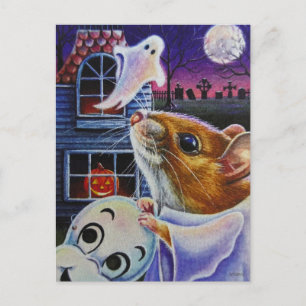 Halloween-Geist-Maus-Vintage-Maske-Wasserfarbenkun Postkarte
