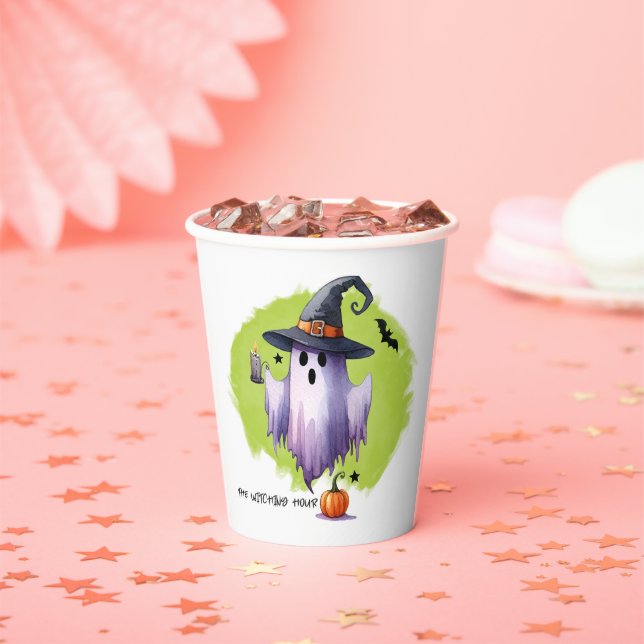 HALLOWEEN Geist Mit Einem Hexenhut Und Einem Kürbi Pappbecher (Insitu)