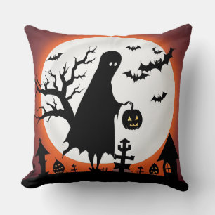 Halloween-Geist mit Fledermäusen und Vollmond Kissen