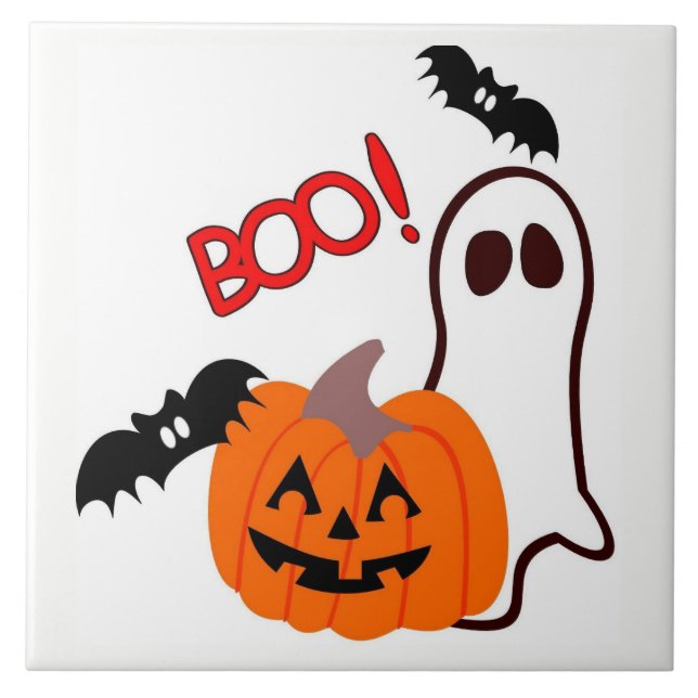 Halloween-Geist mit Kürbis Fliese (Vorderseite)
