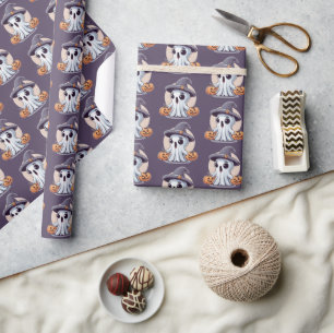 Halloween: Geist mit Kürbissen - Geschenkpapier