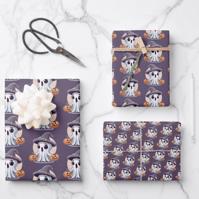 Halloween: Geist mit Kürbissen -  Geschenkpapier Set (Vorderseite)