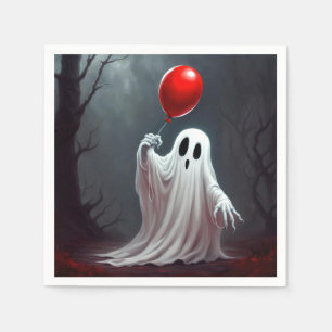 Halloween-Geist mit rotem Ballon Serviette