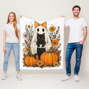 Halloween-Geist mit schwarzer Katze Fleecedecke