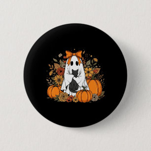 Halloween-Geist mit schwarzer Katze Groovy Floral Button