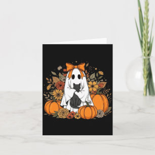 Halloween-Geist mit schwarzer Katze Groovy Floral Karte