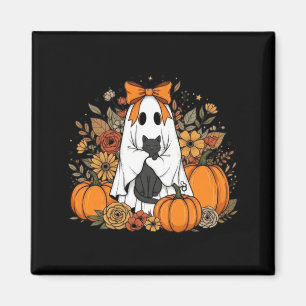 Halloween-Geist mit schwarzer Katze Groovy Floral Magnet